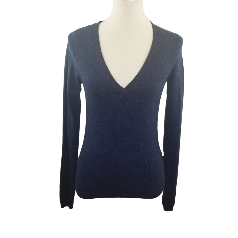 Kersh Dark Blue Deep V-Neck Long Sleeve Sweater